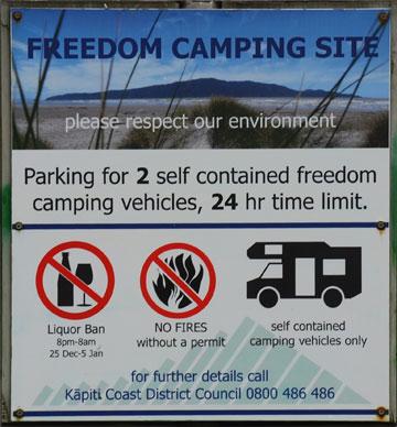 Freedom camping sign