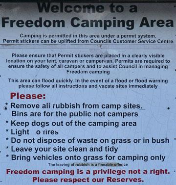 Freedom camping sign