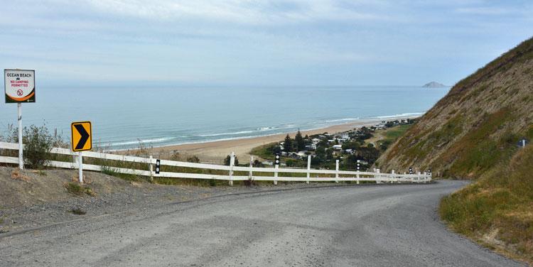 Ocean Beach Access Road and No Camping sign