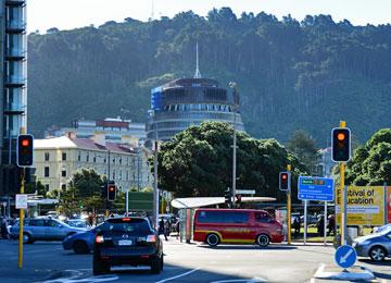 View of the Beehive Parliament building on leaving