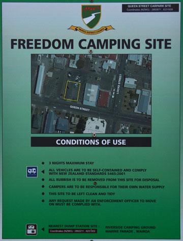 Freedom camping sign