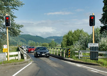 Traffic over the Waimana Gorge bridge