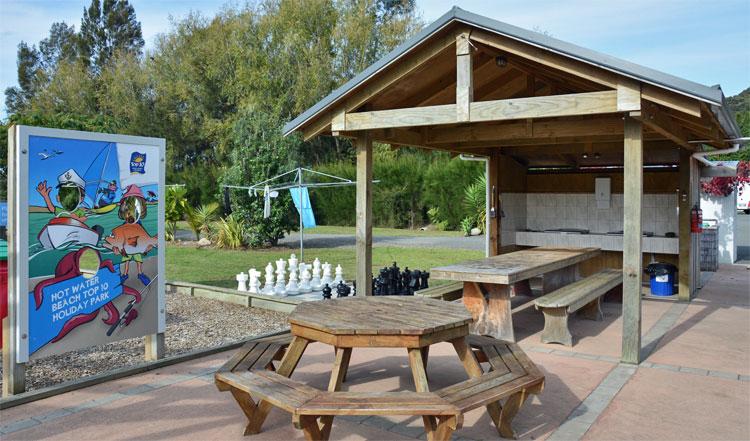 Barbeque area and chess set