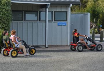 Children riding electric carts