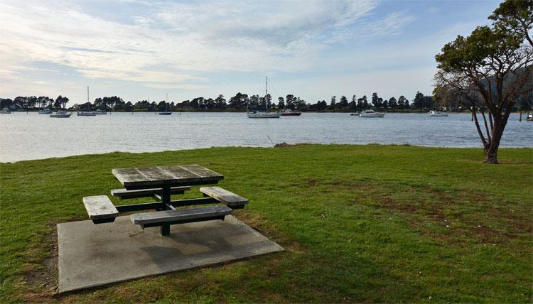 Picnic table overlooking the harbour